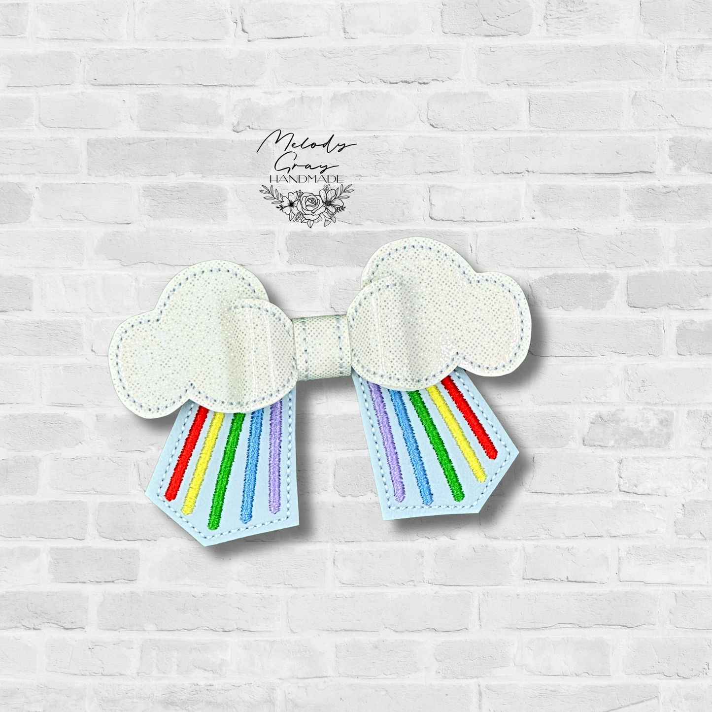 Rainbow Embroidered Hair Bow