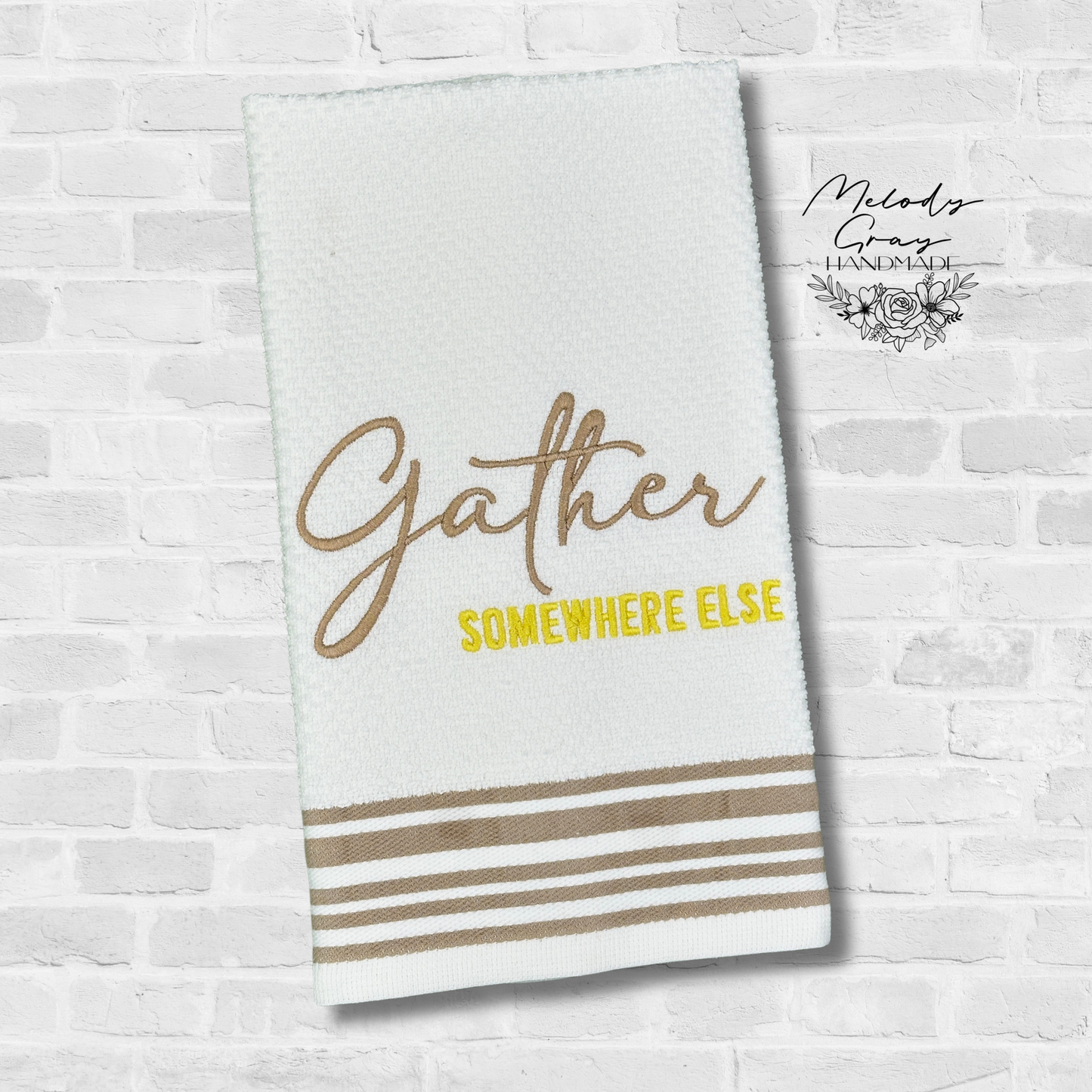 Gather Somewhere Else Embroidered Hand Towel