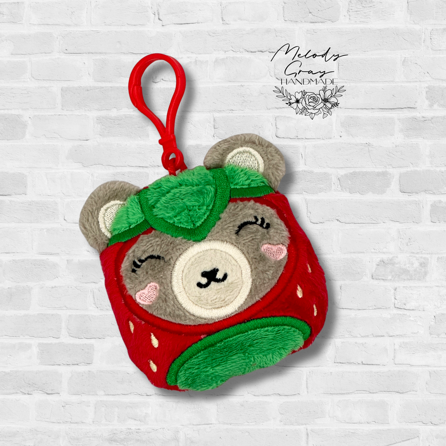 Strawberry Bear Squishy Bag Tag