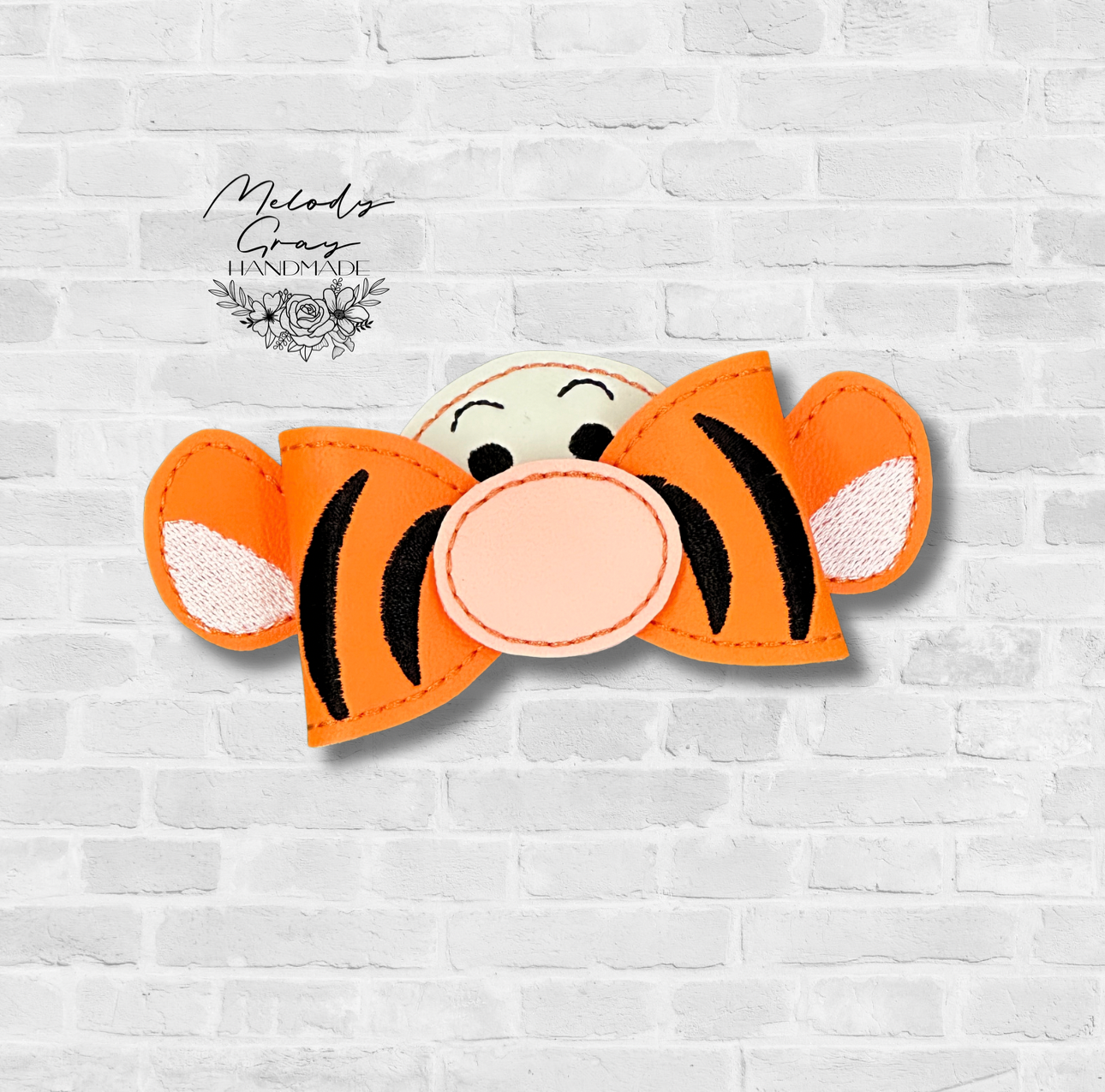 Tiger Embroidered Hair Bow