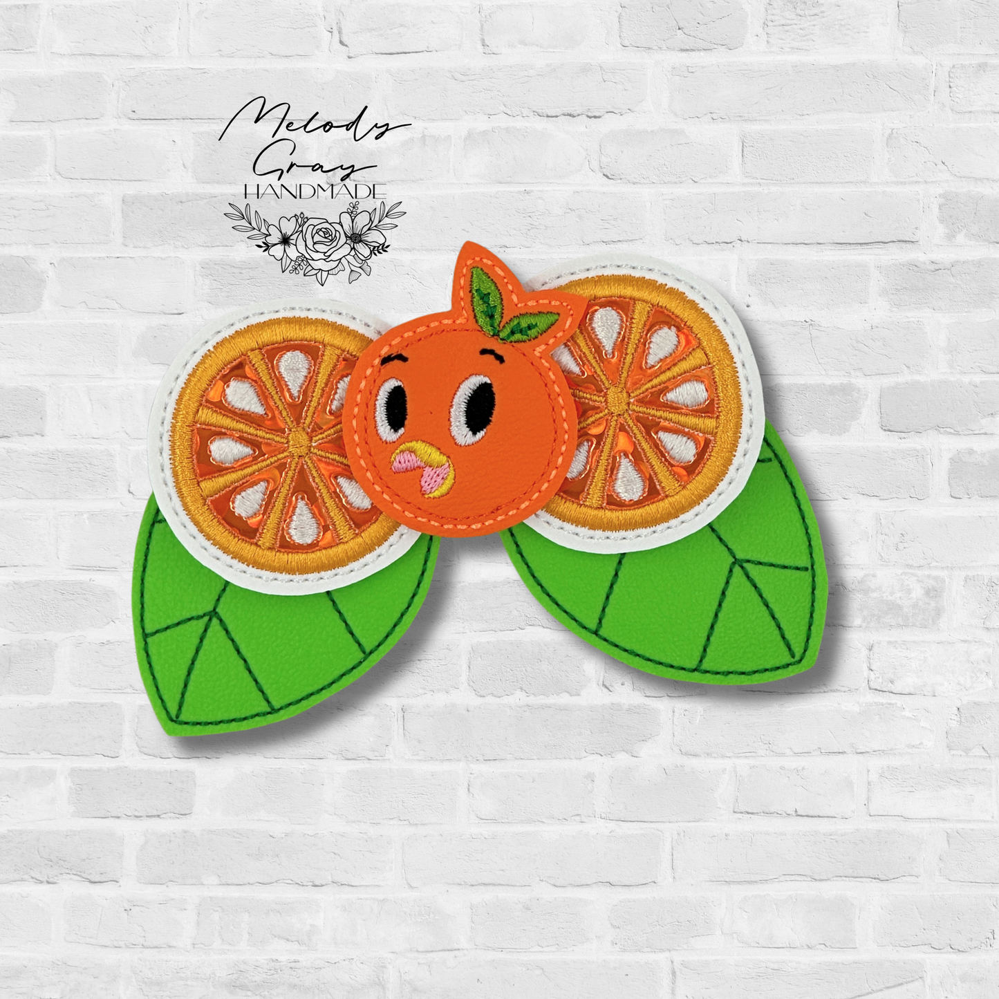 Citrus Bird With Leaves Embroidered Hair Bow