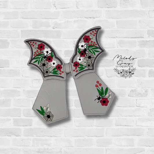 Floral Bat Wing Embroidered Hair Bow