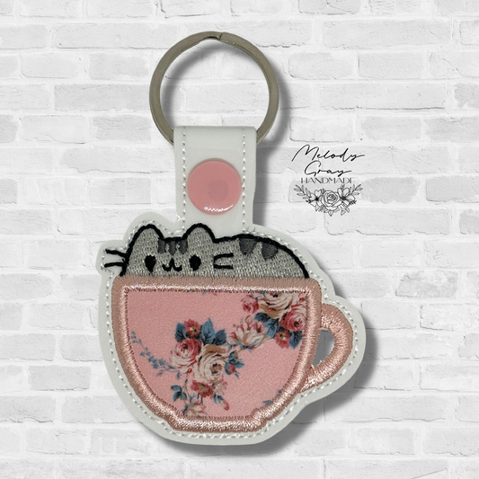 Kitty in Teacup Keychain