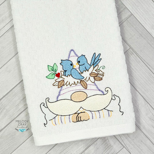 Gnome Bird Nest Peeker Hand Towel