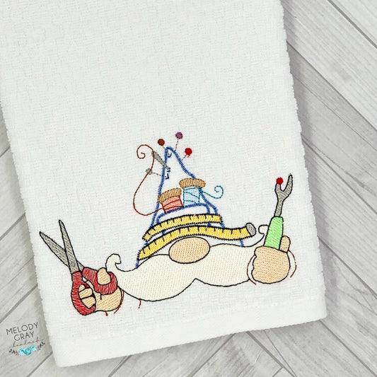 Gnome Sewing Peeker Hand Towel