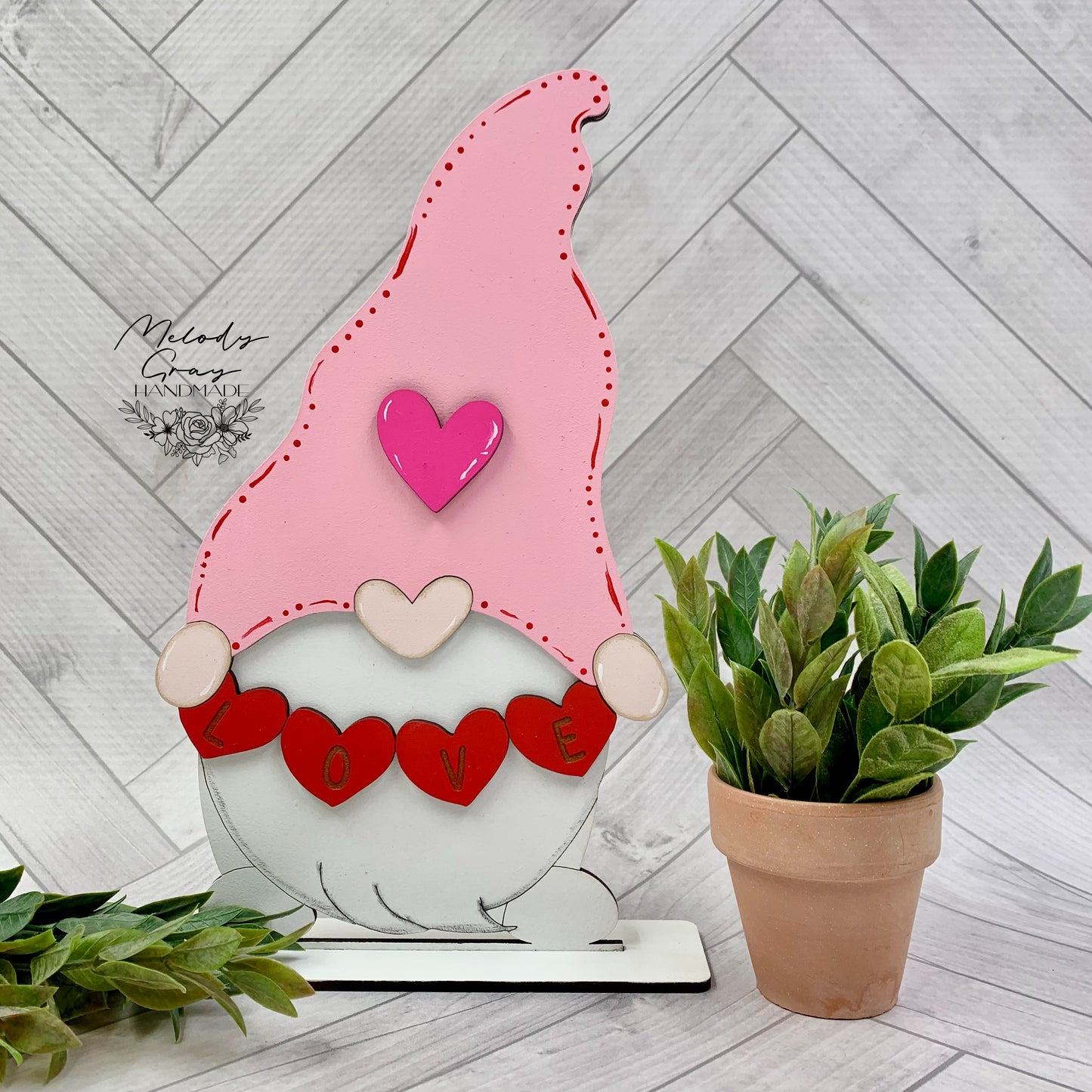 Gnome Holding Love Banner Valentine Shelf Sitter