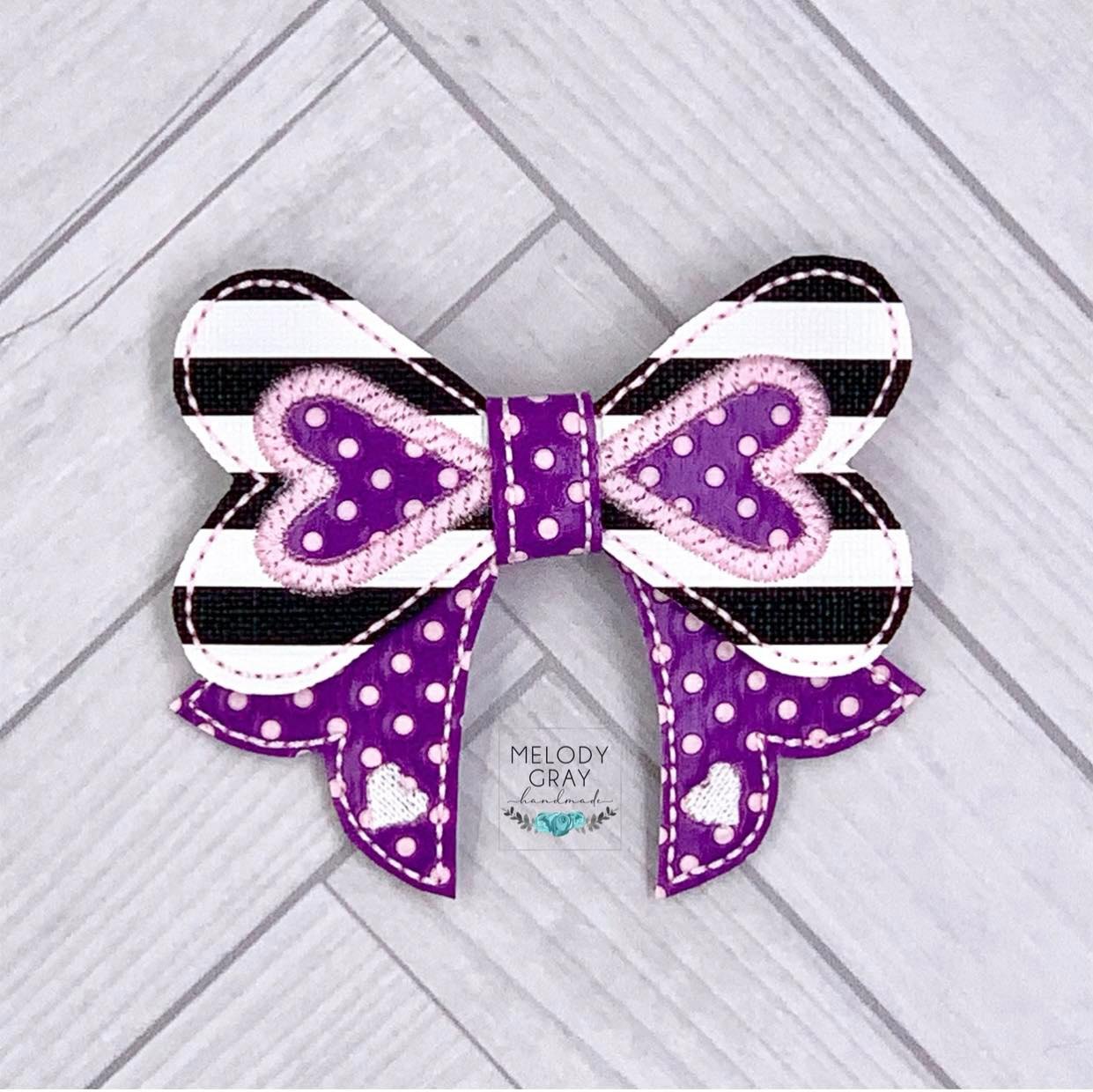 Embroidered Heart Hair Bow